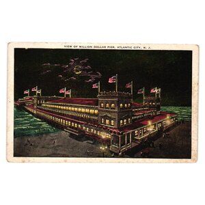 View Of Million Dollar Pier Atlantic City NJ Vintage Postcard Lithograph Tourist